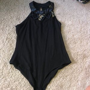Criss cross leather bodysuit